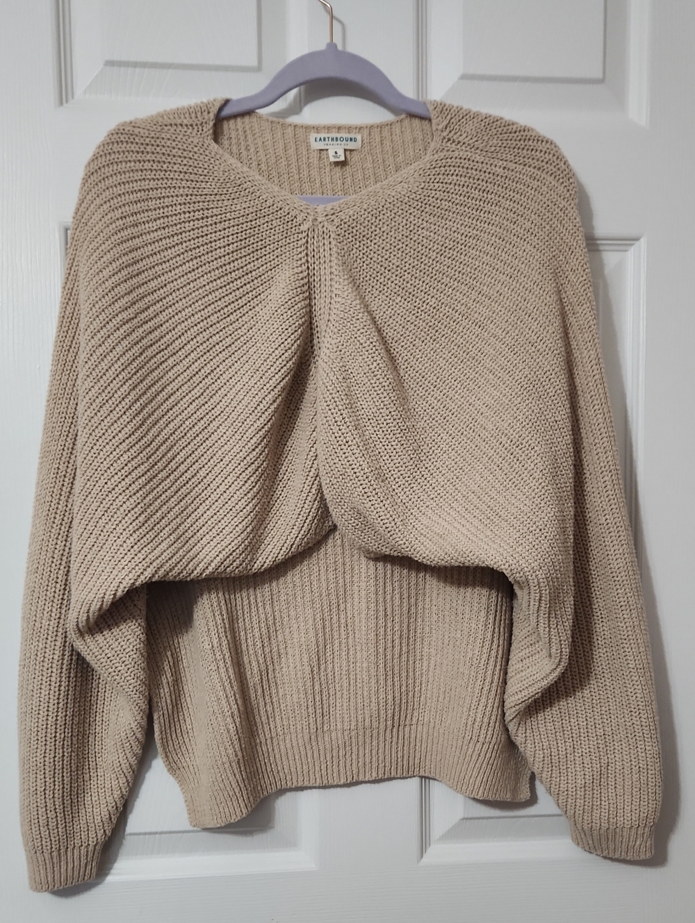 Cozy Boho Fall Cropped Weekend Casual EARTHBOUND Tan Crewneck Knit Sweater